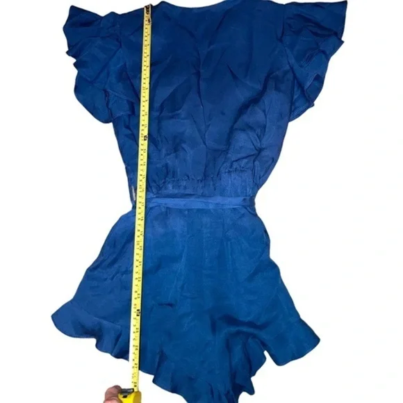 Lovers + Friends ruffled gateway romper blue